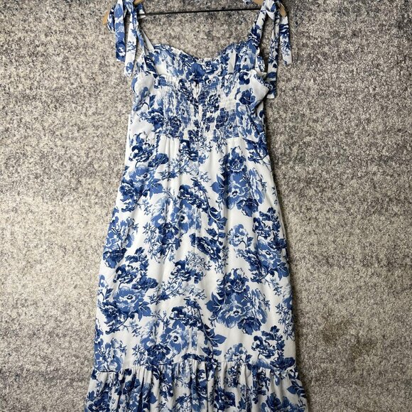AQUA Dress Womens Medium Blue Floral Tie Strap Maxi Ruffle Hem Summer NWT - Picture 6 of 9